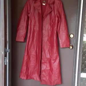 Women's new without tags red leather long coat m